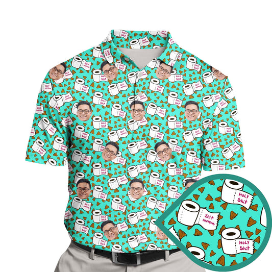 Holy Shit Shit Happens | Funny Golf Shirts with Faces or Logos