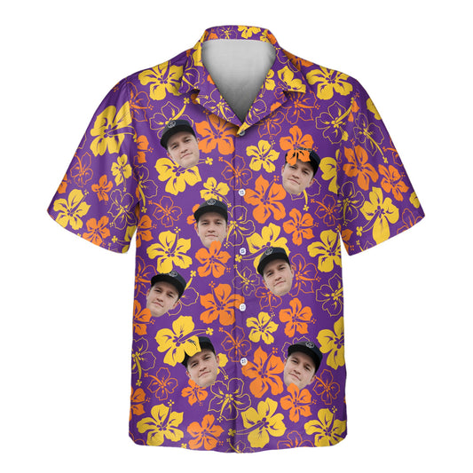 Purple Floral Hibiscus | Aloha Custom Hawaiian Shirts with Faces or Logos