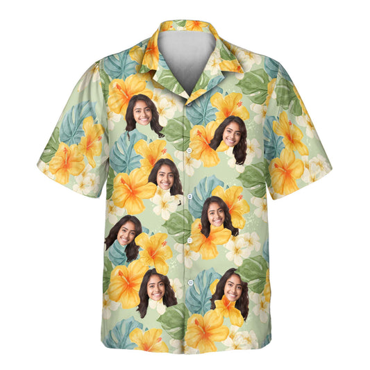 Tropical Hibiscus Vibes | Aloha Custom Hawaiian Shirts with Faces or Logos
