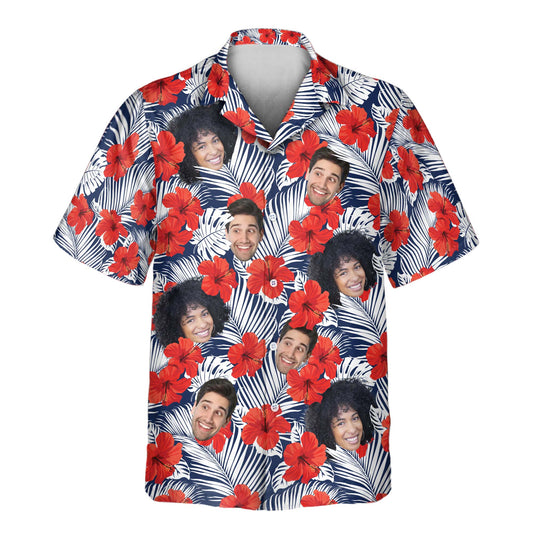 Red Hibiscus Tropics | Aloha Custom Hawaiian Shirts with Faces or Logos