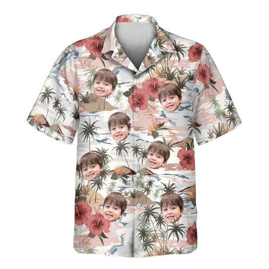 Vintage Island Palm Hibiscus | Aloha Custom Hawaiian Shirts with Faces or Logos