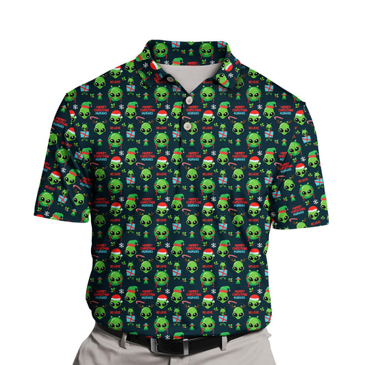 Alien Xmas | Funny Golf Shirts with Faces or Logos