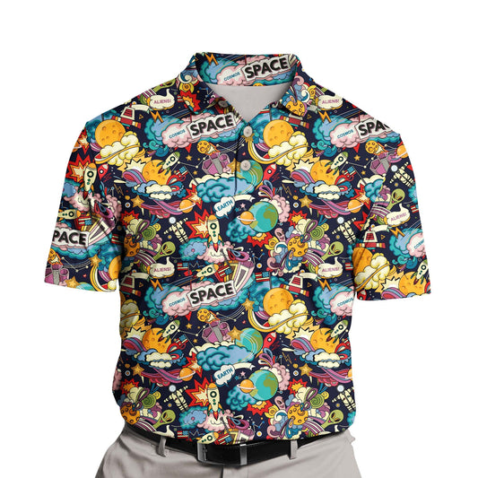 Space Chaos | Funny Golf Shirts with Faces or Logos