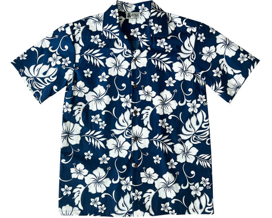 Navy Party Hibiscus Hawaiian Shirt