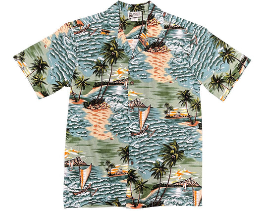 Teal Sunset Outriggers Hawaiian Shirt