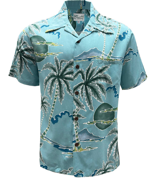 Aqua Retro Scenic Palm Hawaiian Shirt