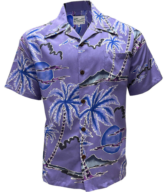 Purple Retro Scenic Palm Hawaiian Shirt