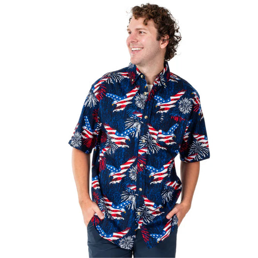Men's Star-Spangled Celebration Button Down Hawaiian Shirt
