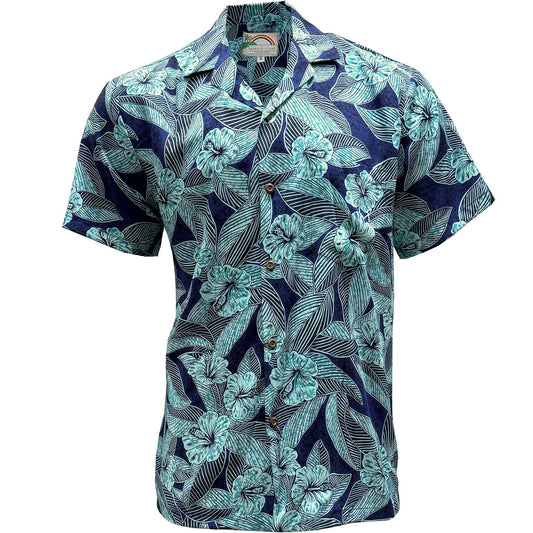 Hibiscus Twilight Blue Hawaiian Shirt