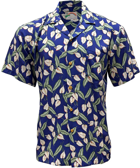 Navy Mini Anthurium Hawaiian Shirt