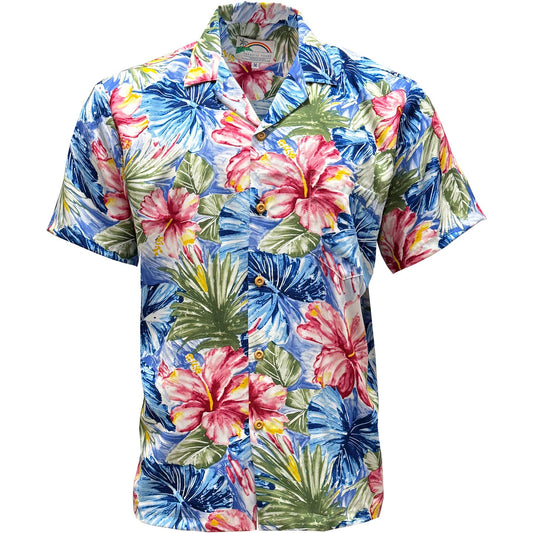 Blue Painted Hibiscus Hawaiian Shirt