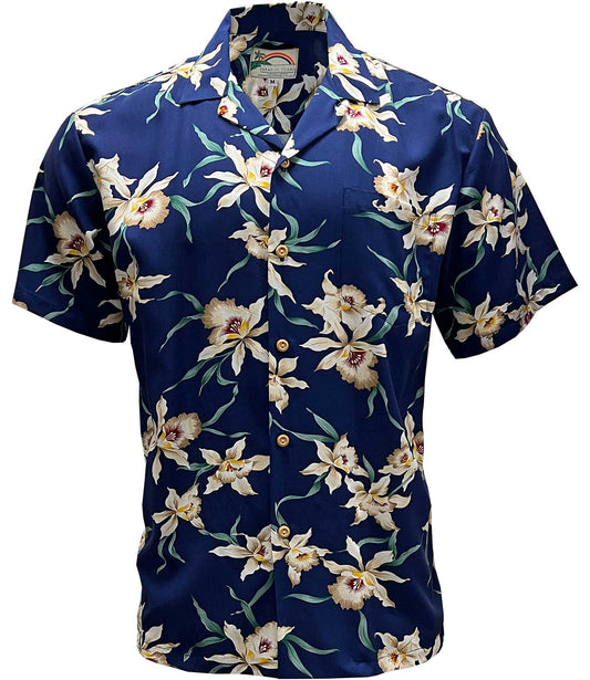 Navy Star Orchid Hawaiian Shirt