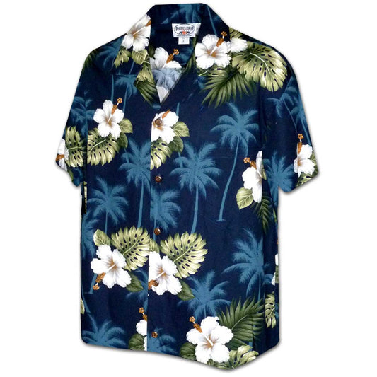 Hibiscus Islands Navy Hawaiian Shirt