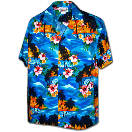 Blue Waikiki Sunset Hawaiian Shirt