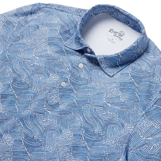 Blue Molokai Channel Performance Polo Hawaiian Shirt