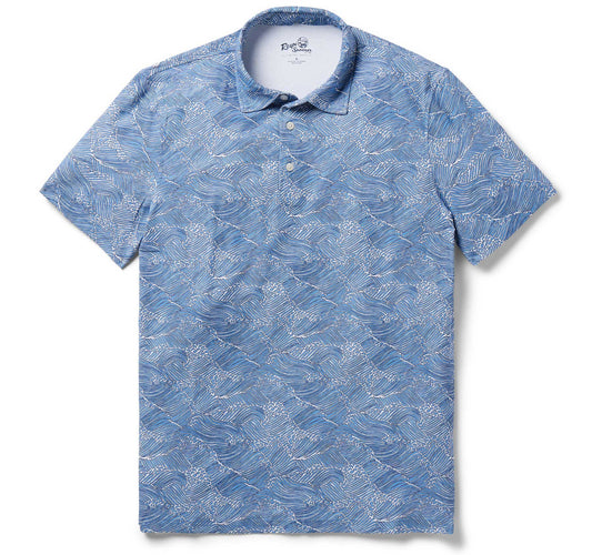 Blue Molokai Channel Performance Polo Hawaiian Shirt