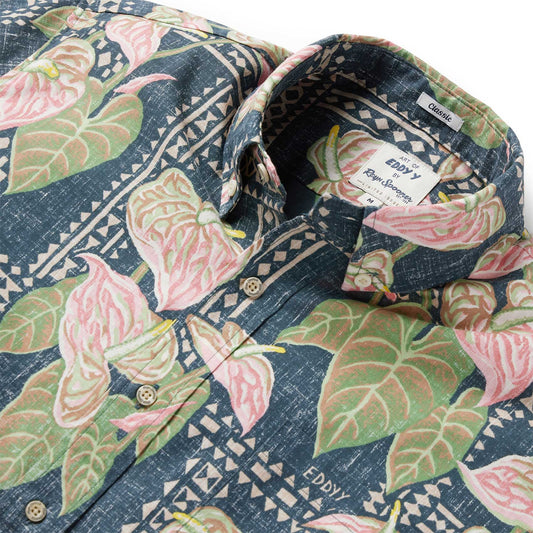 Black Tapa Anthurium Hawaiian Shirt