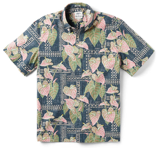Black Tapa Anthurium Hawaiian Shirt