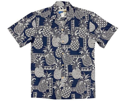 Navy Tapa Pineapple Hawaiian Shirt