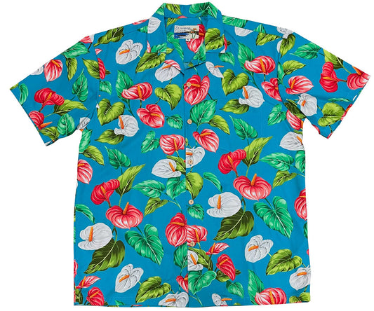 Anthurium Garden - Turquoise Hawaiian Shirt