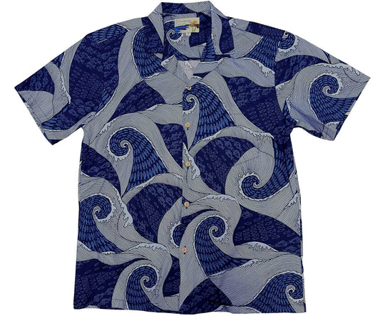 Navy Waves Hawaiian Shirt