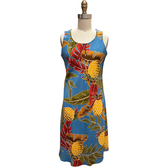 Morning Blue Retro Pineapple Tank Dress Hawaiian Shirt
