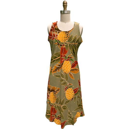 Olive Retro Pineapple Tank Dress Hawaiian Shirt