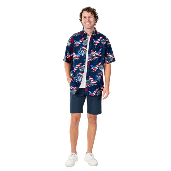 Men's Star-Spangled Celebration Button Down Hawaiian Shirt