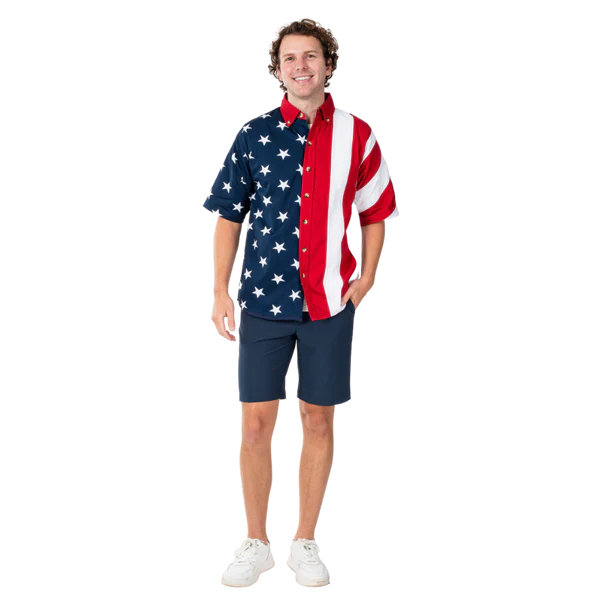 Men's Stars & Stripes Harmony Button-Down Hawaiian Shirt