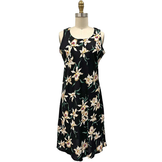 Ladies Star Orchid Tank Dress Hawaiian Shirt - Black