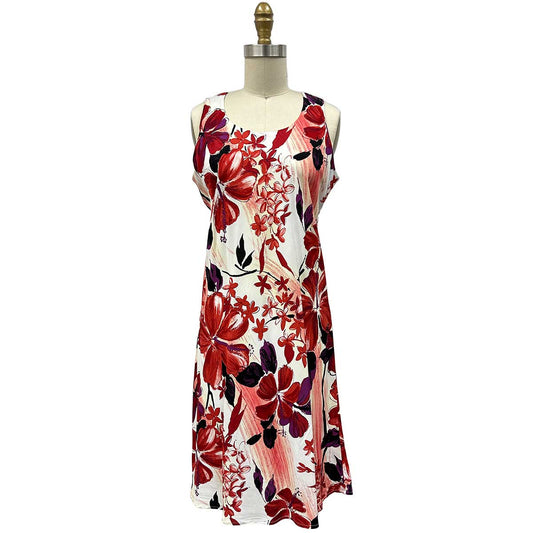 Ladies Watercolor Hibiscus Tank Dress Hawaiian Shirt - Red