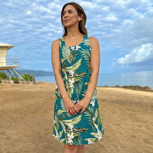 Jade Ladies White Ginger Tank Dress Hawaiian Shirt