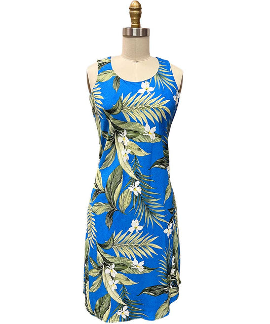 Blue Ladies White Ginger Tank Dress Hawaiian Shirt