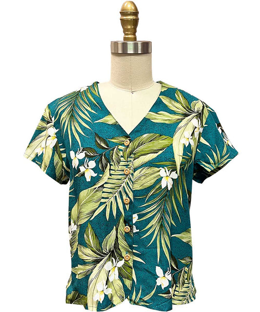 White Ginger Jade V-Neck Top Hawaiian Shirt