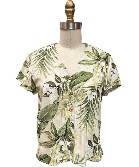 White Ginger Khaki V-Neck Top Hawaiian Shirt