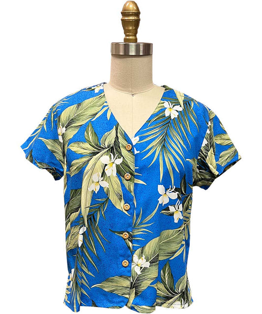 White Ginger Peri V-Neck Top Hawaiian Shirt