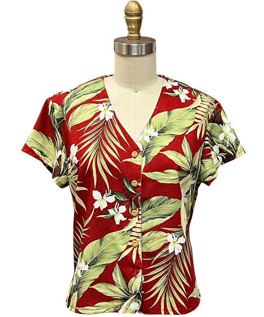White Ginger Red V-Neck Top Hawaiian Shirt