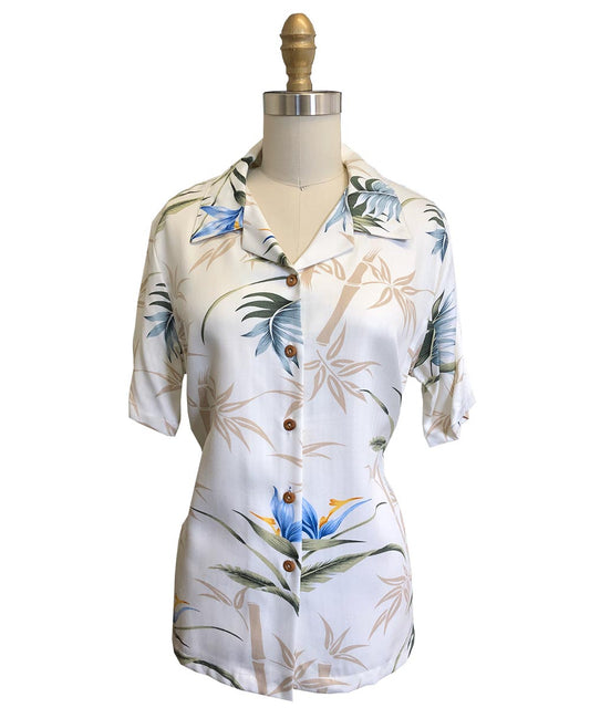 Ladies Bamboo Paradise - Cream Hawaiian Shirt