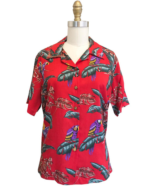 Ladies Jungle Bird - Red Hawaiian Shirt