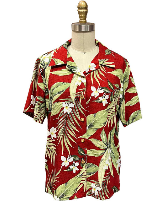 Ladies White Ginger Red Camp Hawaiian Shirt