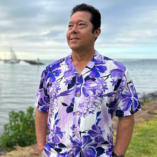 Purple Watercolor Hibiscus Hawaiian Shirt
