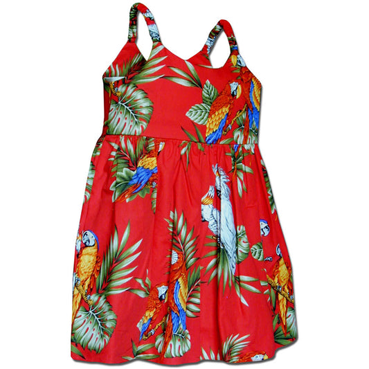 Parrots Red Girl's Bungee Dress Hawaiian Shirt