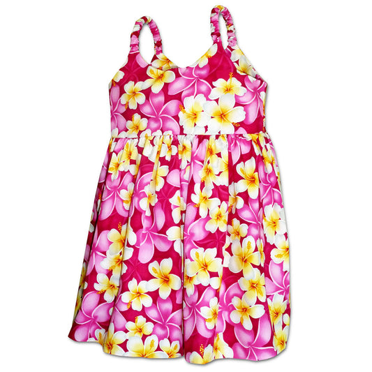 Plumeria Time Pink Girl's Bungee Dress Hawaiian Shirt