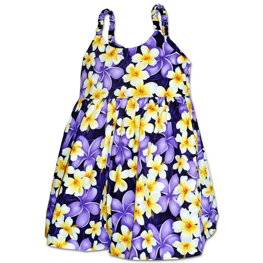 Plumeria Time Purple Girl's Bungee Dress Hawaiian Shirt