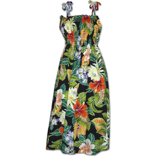 Maui Tropics Black Spaghetti Tube Dress Hawaiian Shirt