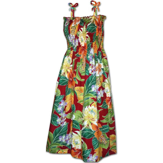 Maui Tropics Red Spaghetti Tube Dress Hawaiian Shirt