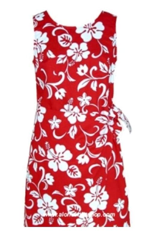 Girls Hibiscus Sarong Dress Red Hawaiian Shirt