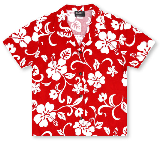 Red Ladies Hibiscus Hawaiian Shirt